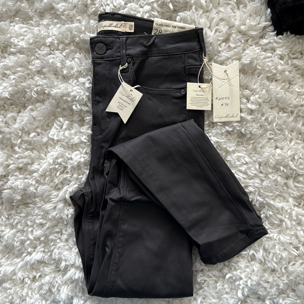 NWT Anthropologie Unpublished Coated High Waisted Olivia Jeans- Black 28